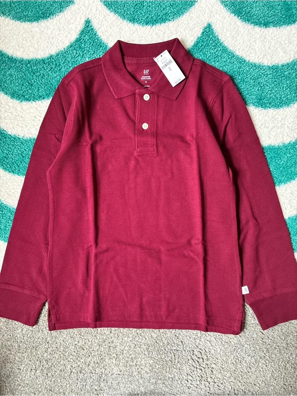 NWT - GAP Kids Long Sleeve Pique Polo (Maroon) Size M (8)
